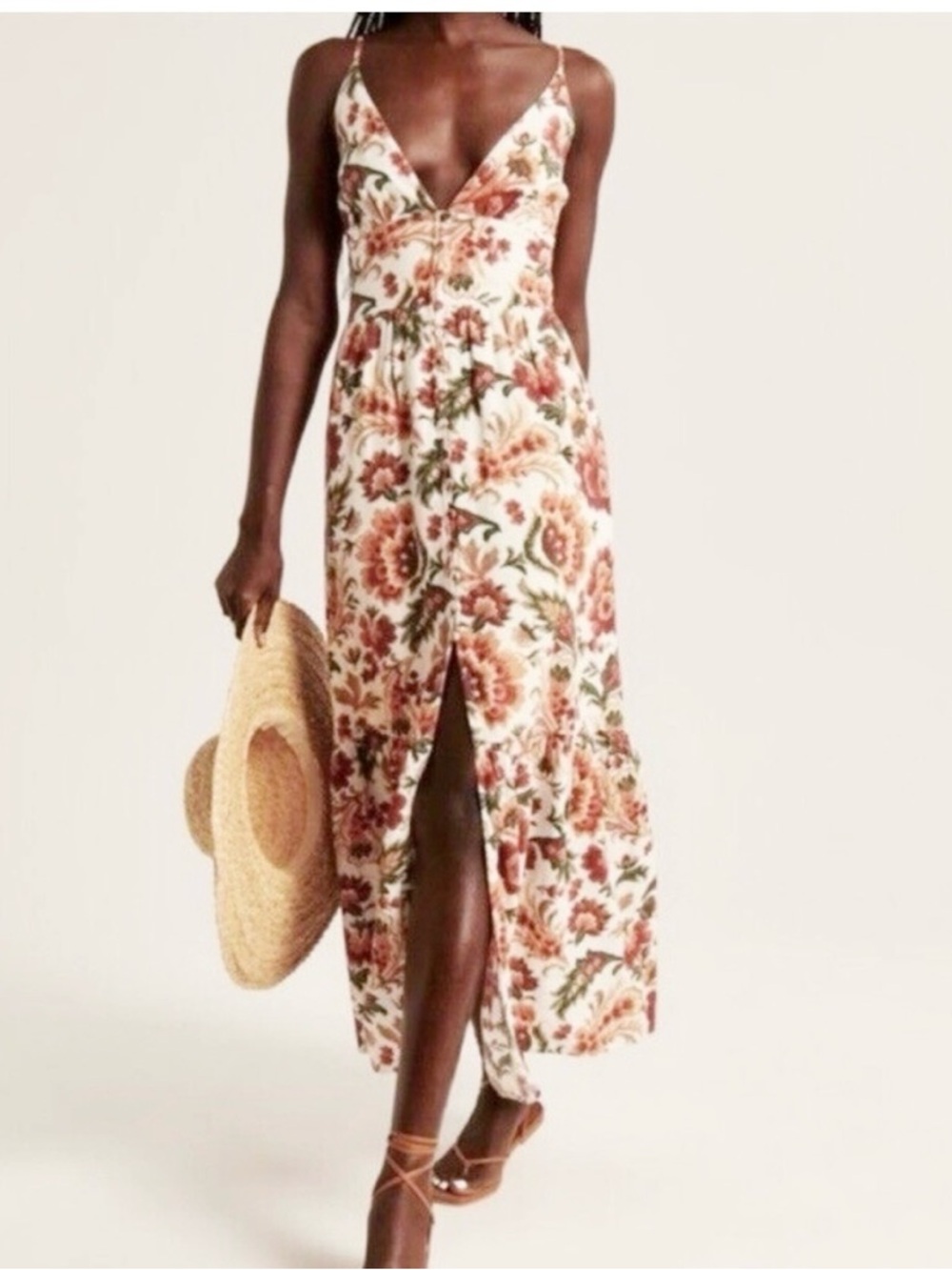Abercrombie & Fitch Floral Linen Blend Button Through Midi Sundress PM